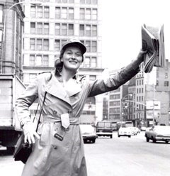 Meryl Streep hailing a cab outside of Joseph Papp's Public Theater in Manhattan