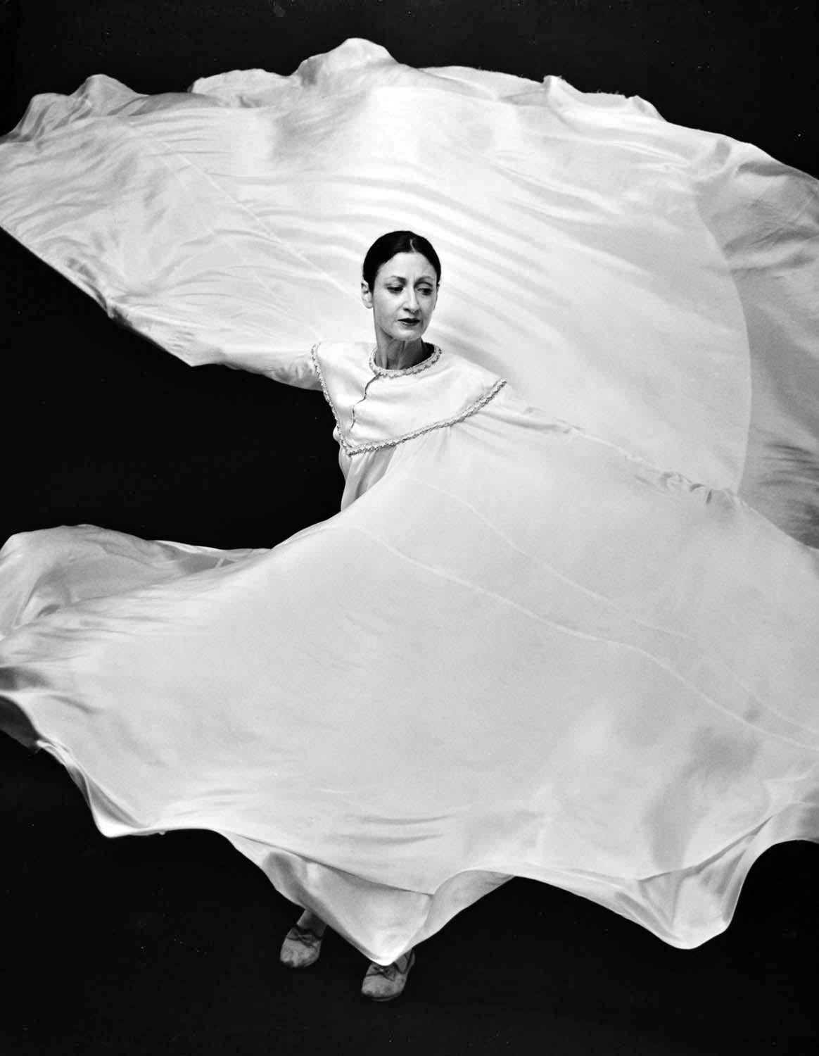 Jack Mitchell Black and White Photograph -  Modern dancer Ellen Kogan performing "La Loie: A Tribute to Loie Fuller"