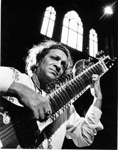 Musician & composer Ravi Shankar performing at St. John, signed by Jack Mitchell
