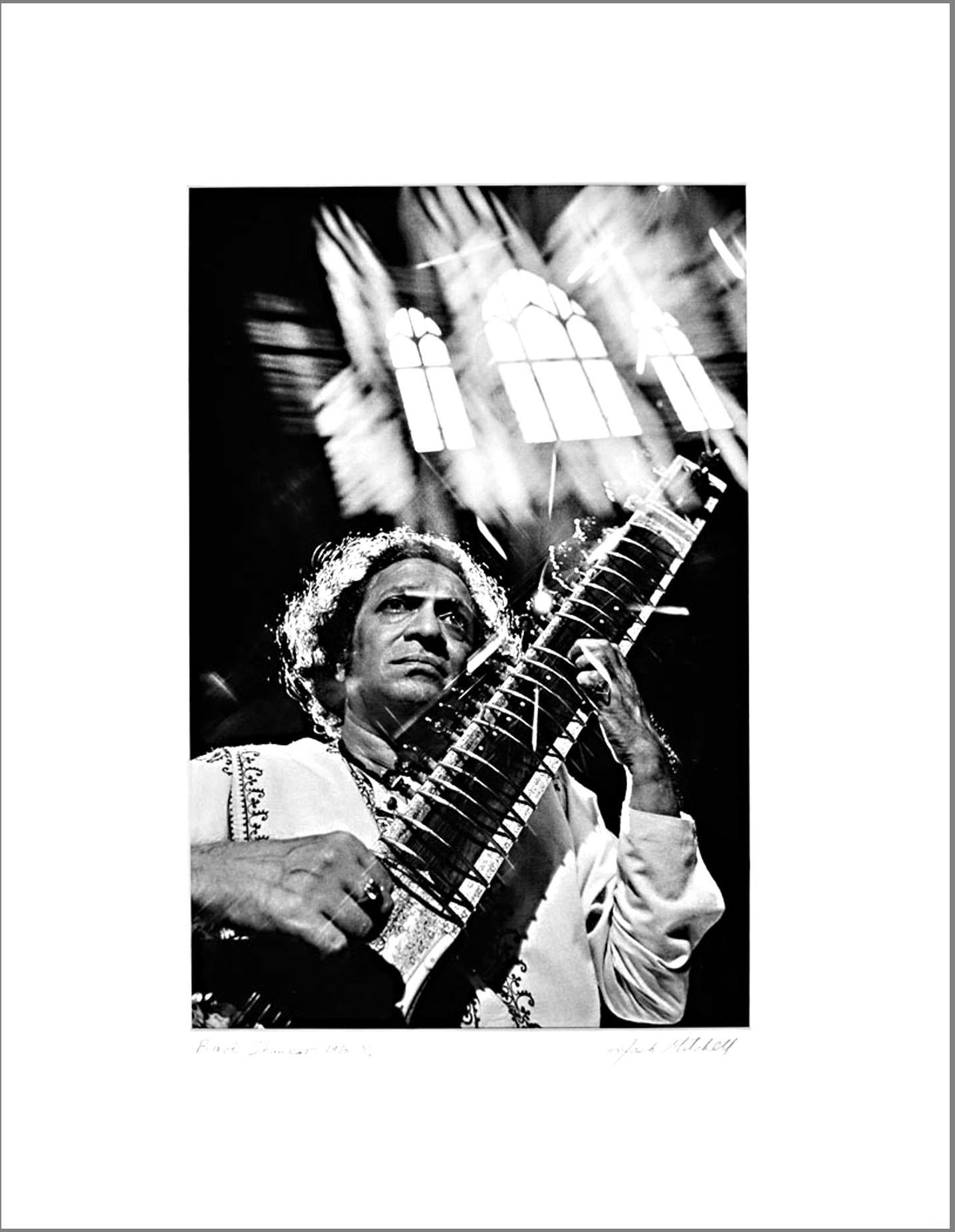 Jack Mitchell Black and White Photograph - Musician & composer Ravi Shankar performing at St. John, signed exhibition print
