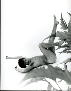Nude male model multiple exposure with plant leaves