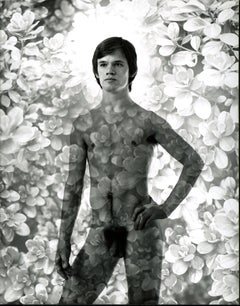 Nude male model multiple exposure with plant leaves