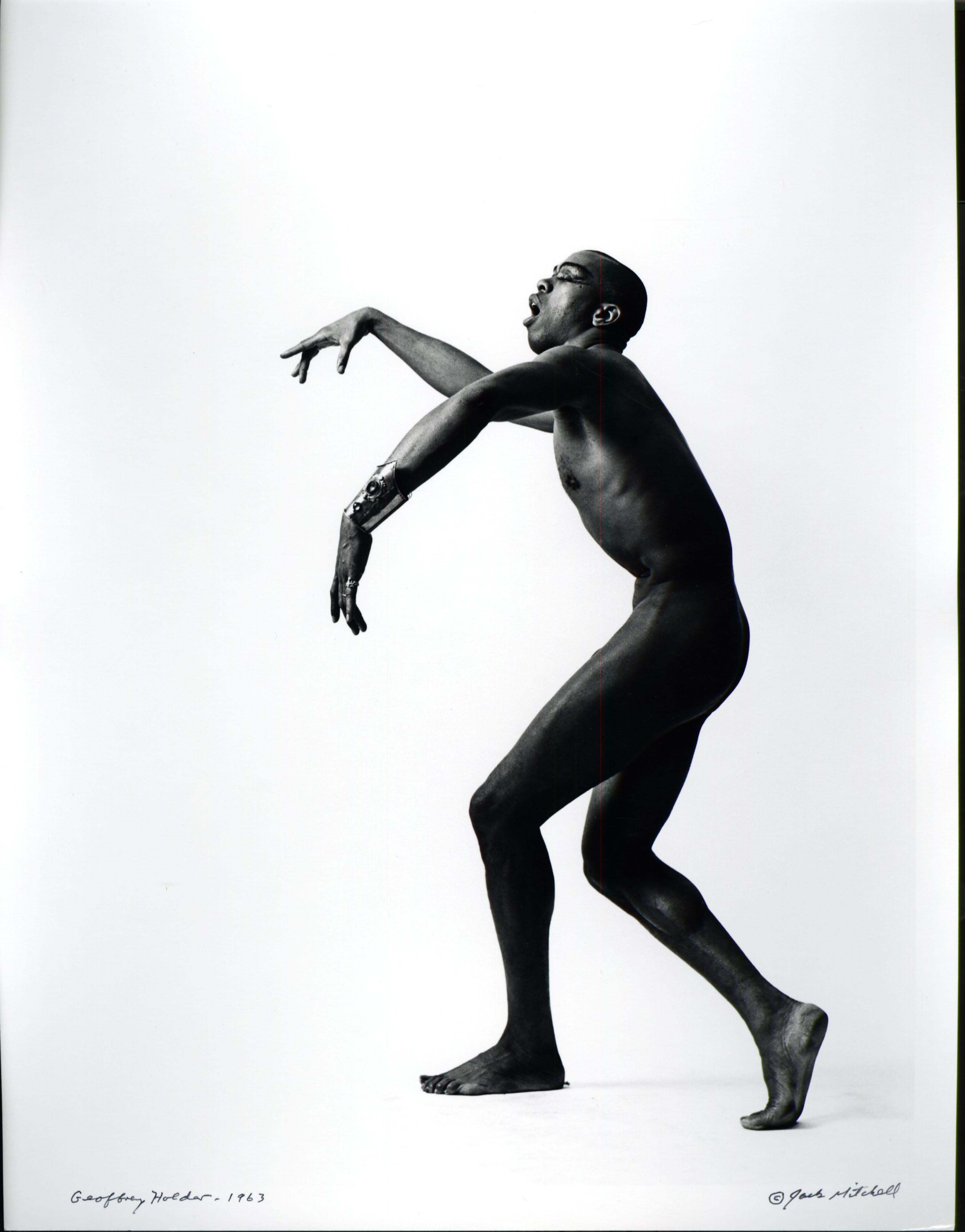 Jack Mitchell Black and White Photograph - Nude portrait of dancer / actor / choreographer Geoffrey Holder, signed