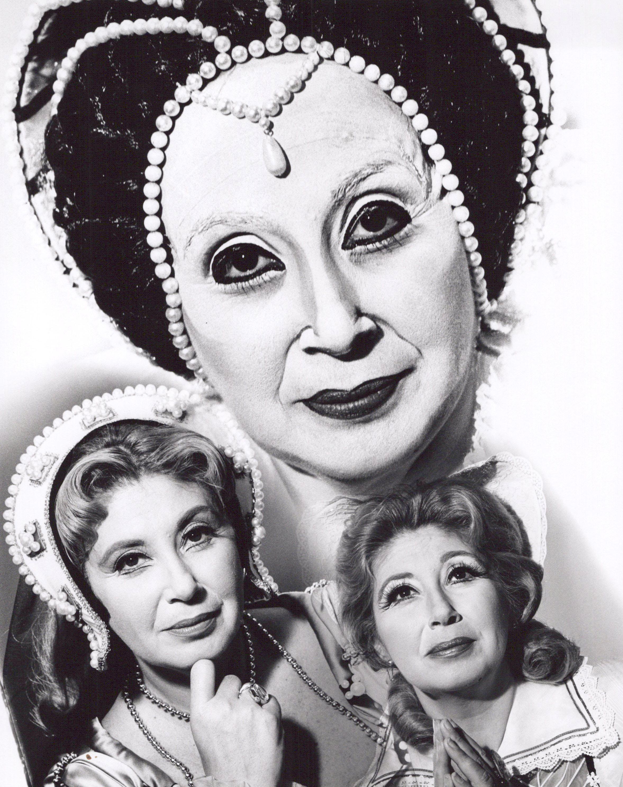 Jack Mitchell Black and White Photograph - Operatic soprano Beverly Sills as Elizabeth I, Mary Stuart and Anne Boleyn