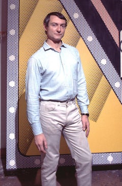 Photographie d'exposition de l'artiste pop Roy Lichtenstein dans son atelier, couleur 43,18 x 55,9 cm