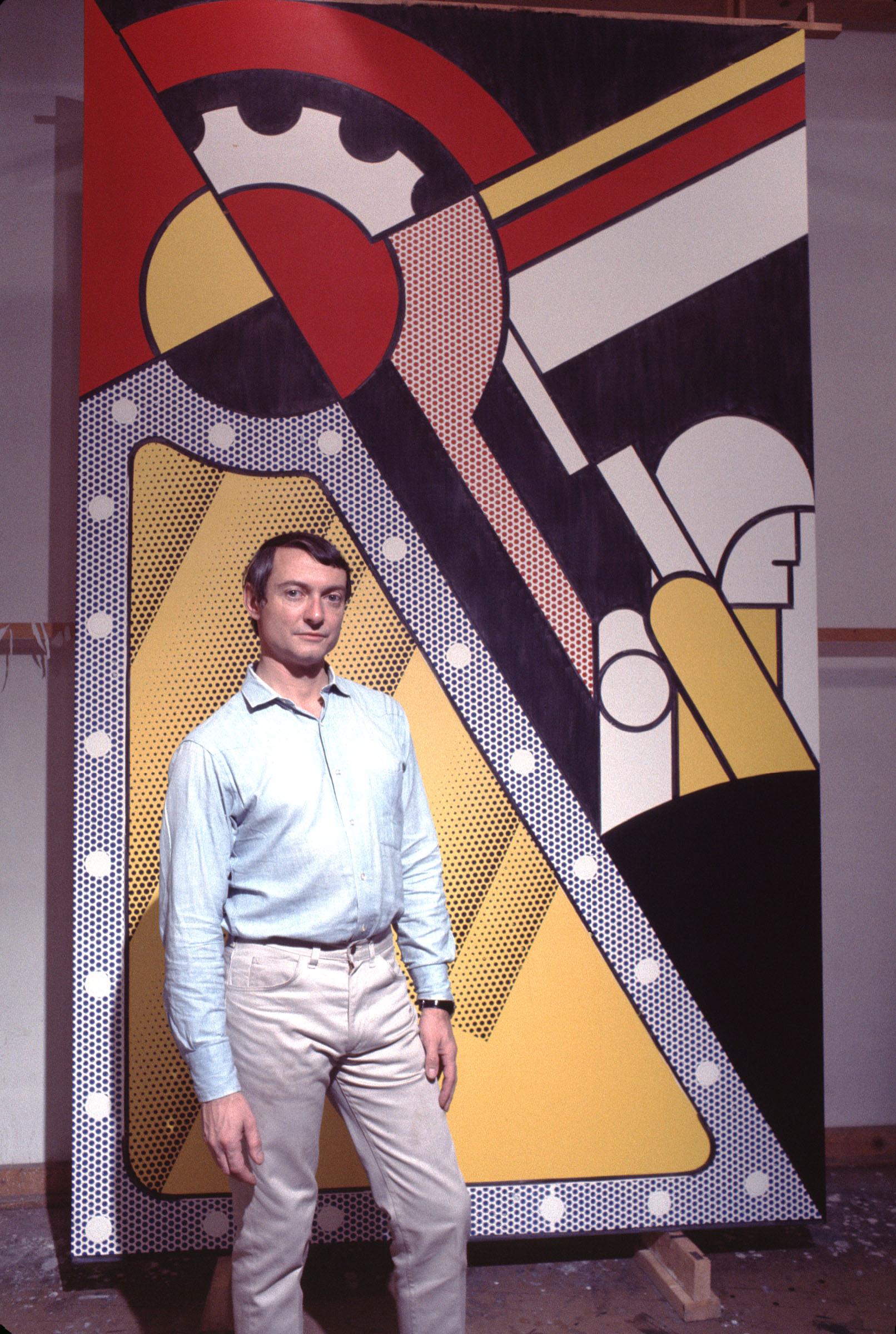Jack Mitchell Color Photograph – Ausstellungsfotografie des Pop-Künstlers Roy Lichtenstein in seinem Atelier, Farbe 17 x 22"