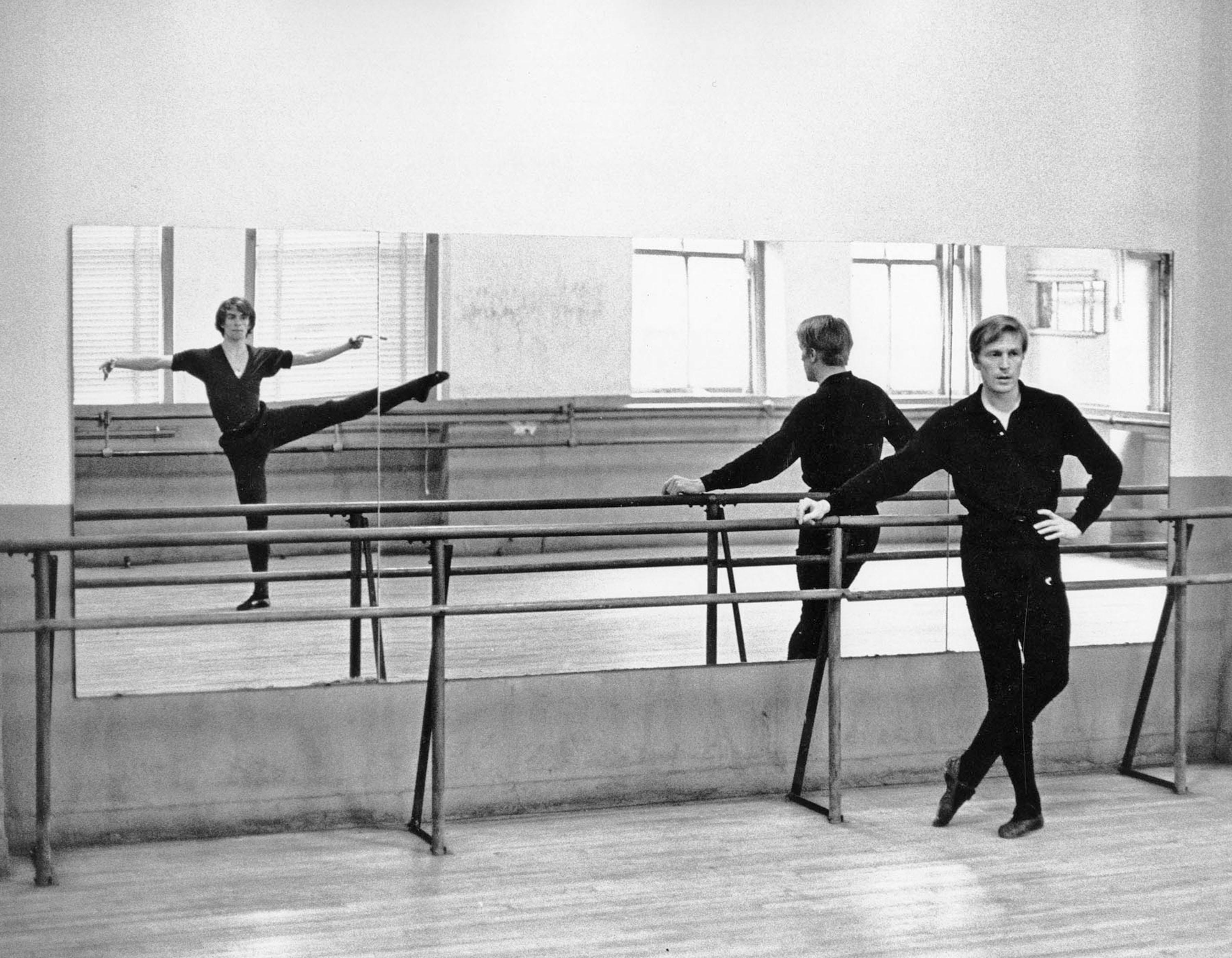 Jack Mitchell Black and White Photograph - Rudolf Nureyev and Erik Bruhn rehearsing in NYC