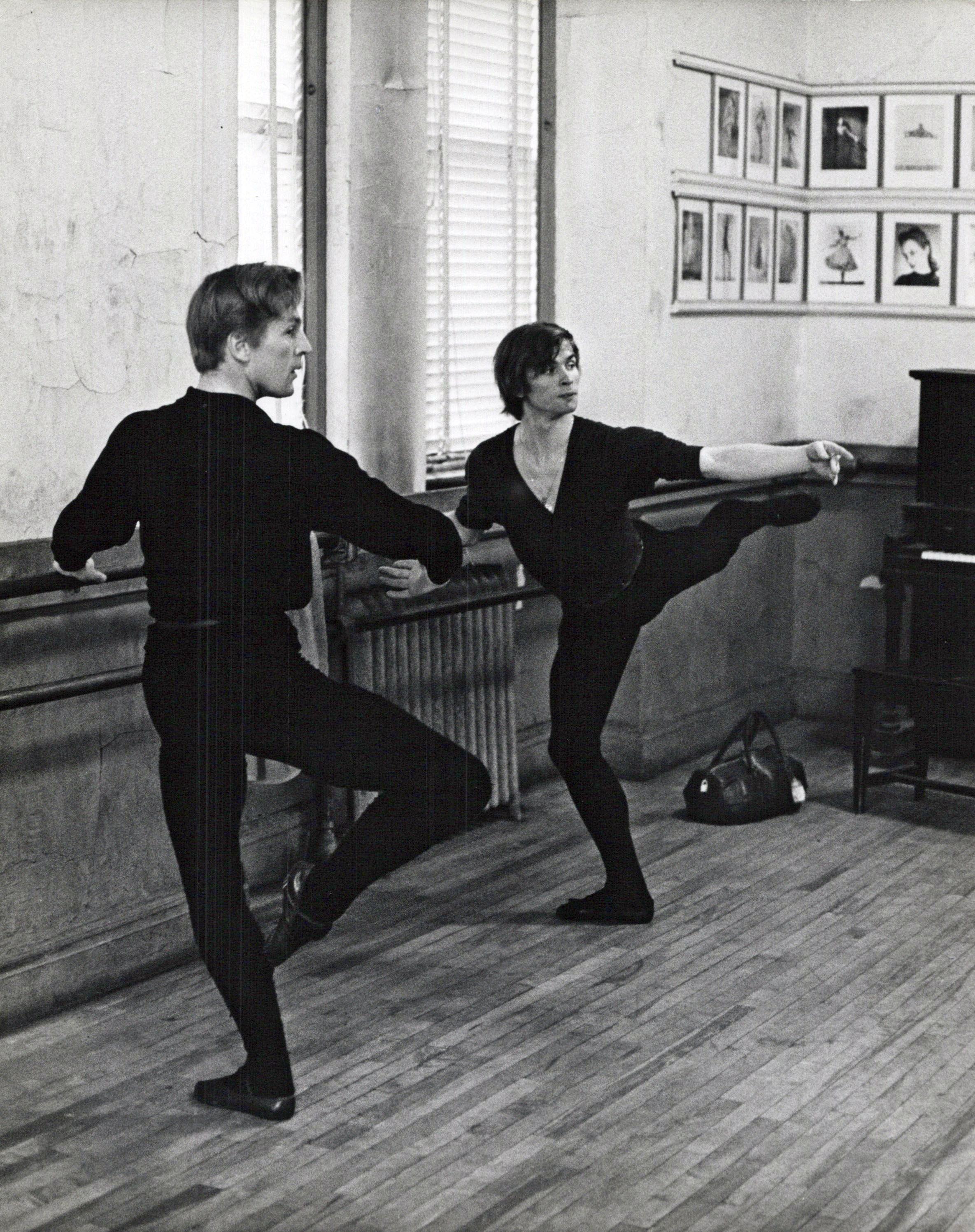 Jack Mitchell Black and White Photograph - Rudolf Nureyev and Erik Bruhn rehearsing in NYC