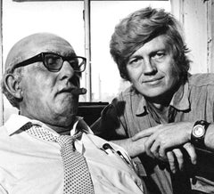 Sculptor Duane Hanson with one of his sculptures, signed by Jack Mitchell