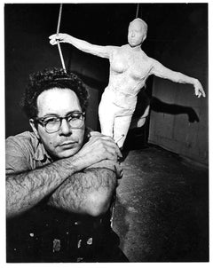 Vintage Sculptor George Segal in his studio, signed by Jack Mitchell