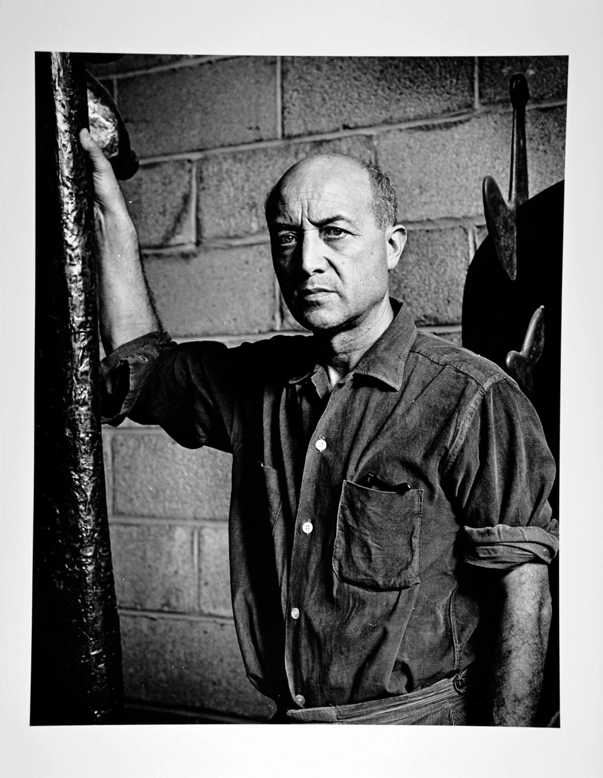 Jack Mitchell Black and White Photograph - Sculptor Isamu Noguchi in his NYC studio