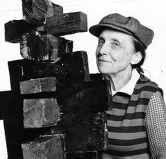 Sculptor Louise Bourgeois in her Manhattan studio, signed by Jack Mitchell