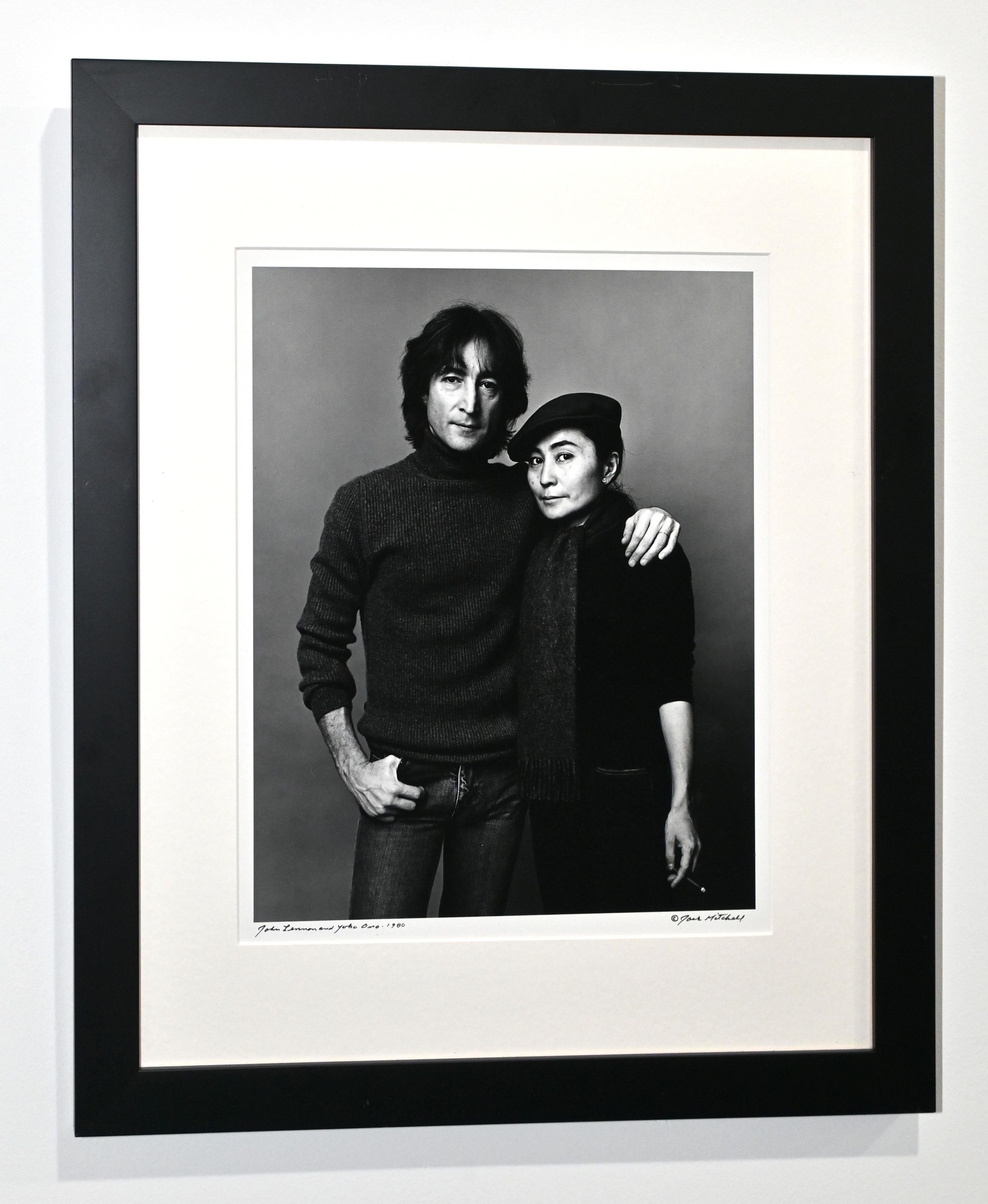 Jack Mitchell Black and White Photograph - Special Sale Framed John Lennon & Yoko Ono Vintage Silver Gelatin Photo
