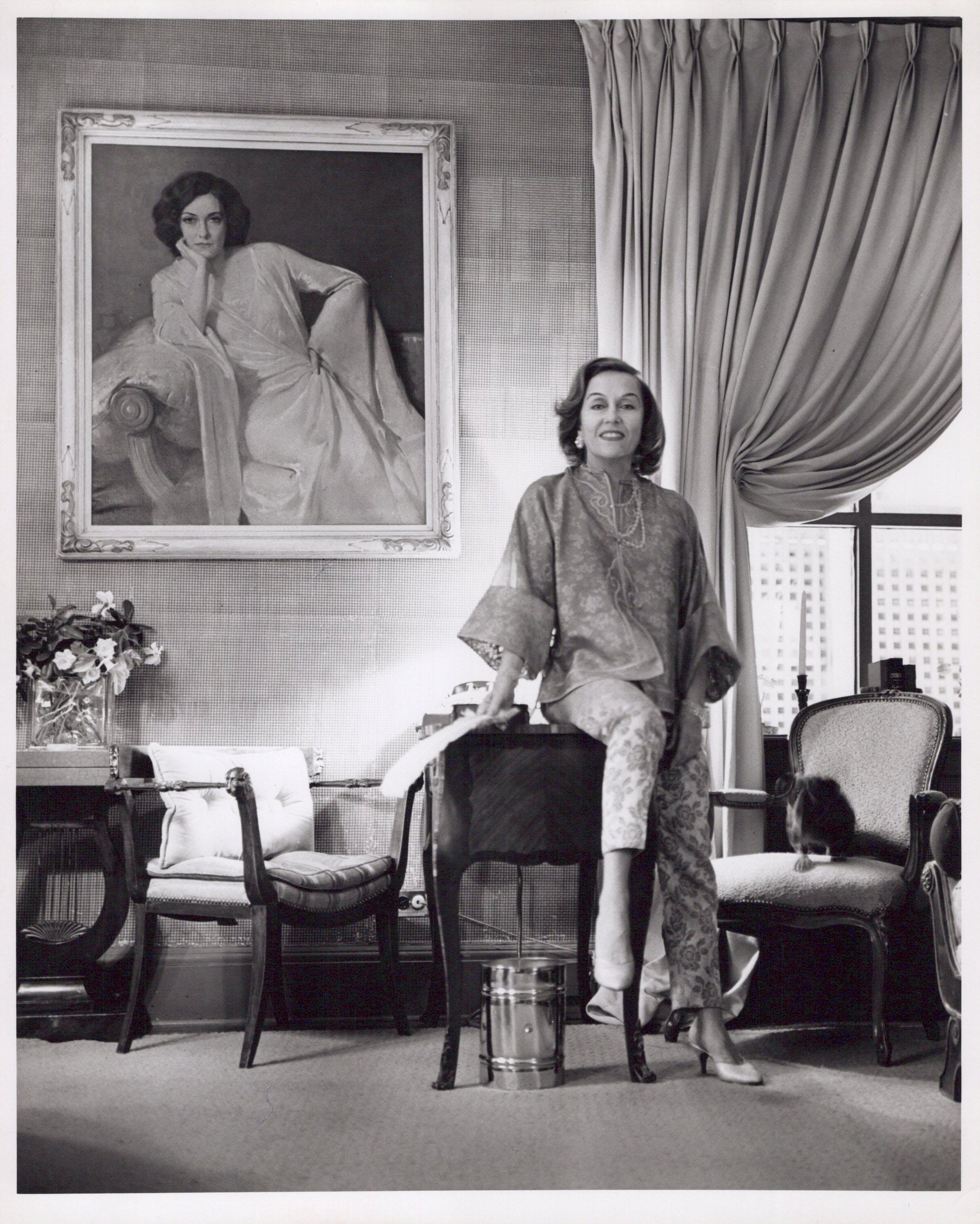 Jack Mitchell Black and White Photograph - Stage and Screen Star Gloria Swanson with 'Sunset Boulevard' painting of herself
