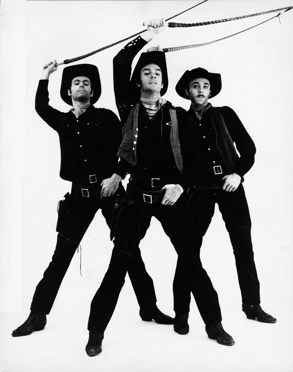 Jack Mitchell Black and White Photograph - Swen Swenson, George Reeder and Marc Breaux on Broadway in "Destry Rides Again"