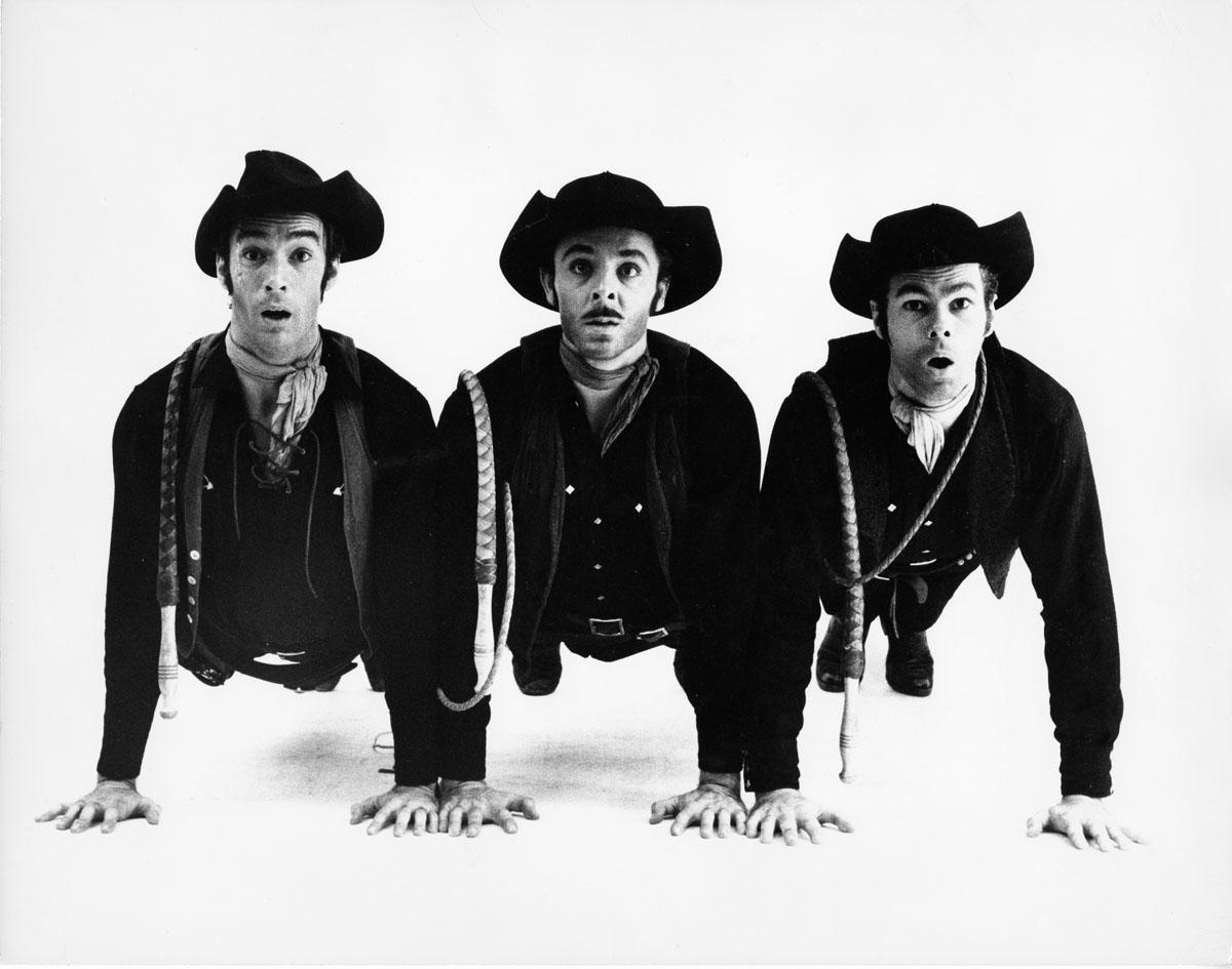 Jack Mitchell Black and White Photograph - Swen Swenson, George Reeder and Marc Breaux on Broadway in "Destry Rides Again"