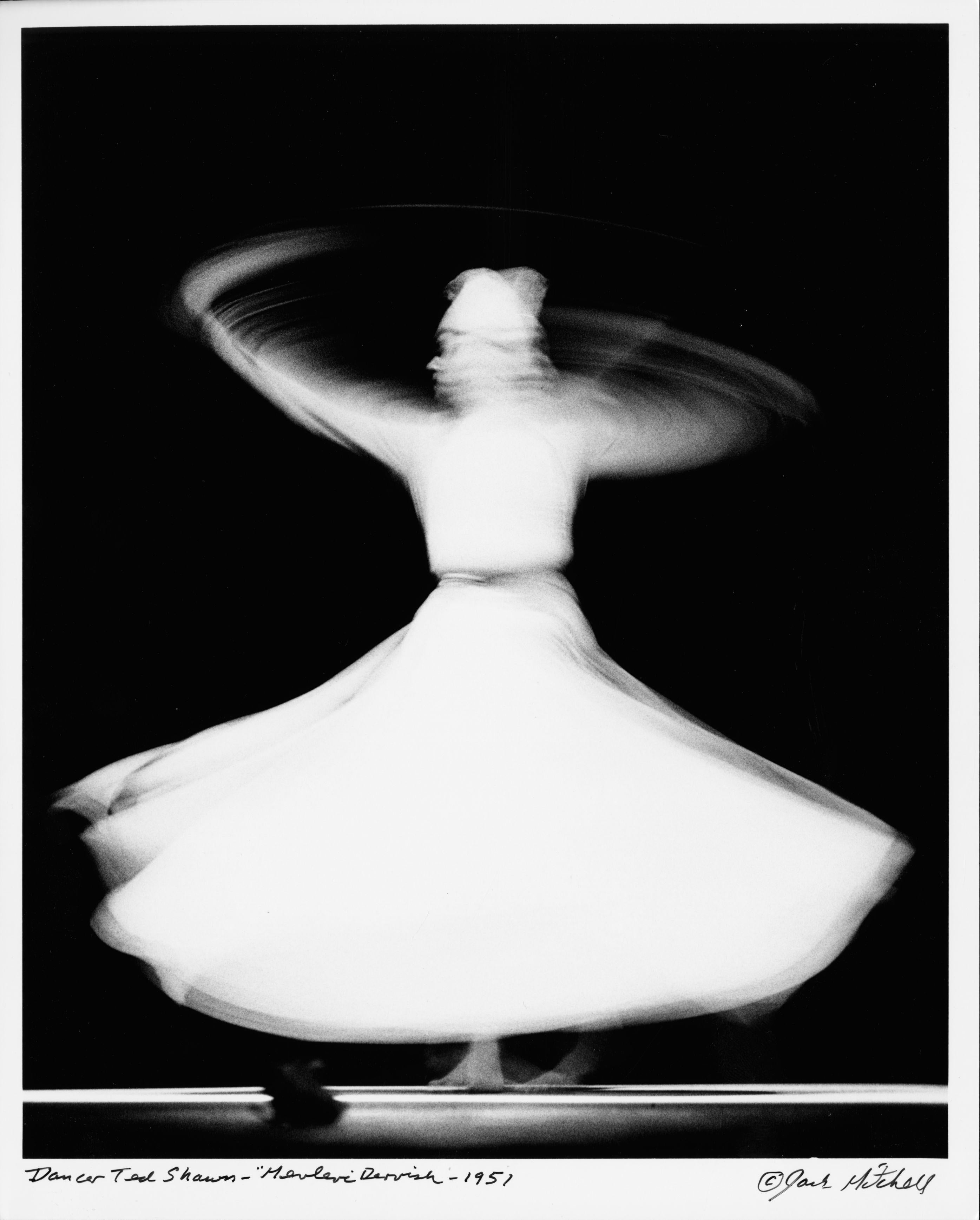 Jack Mitchell Black and White Photograph - Ted Shawn performing "Mevlevi Dervish" at Jacob's Pillow, signed by Jack