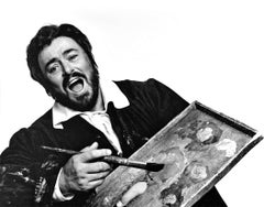 Tenor Luciano Pavarotti performing in full costume for 'La Bohème' at the MET