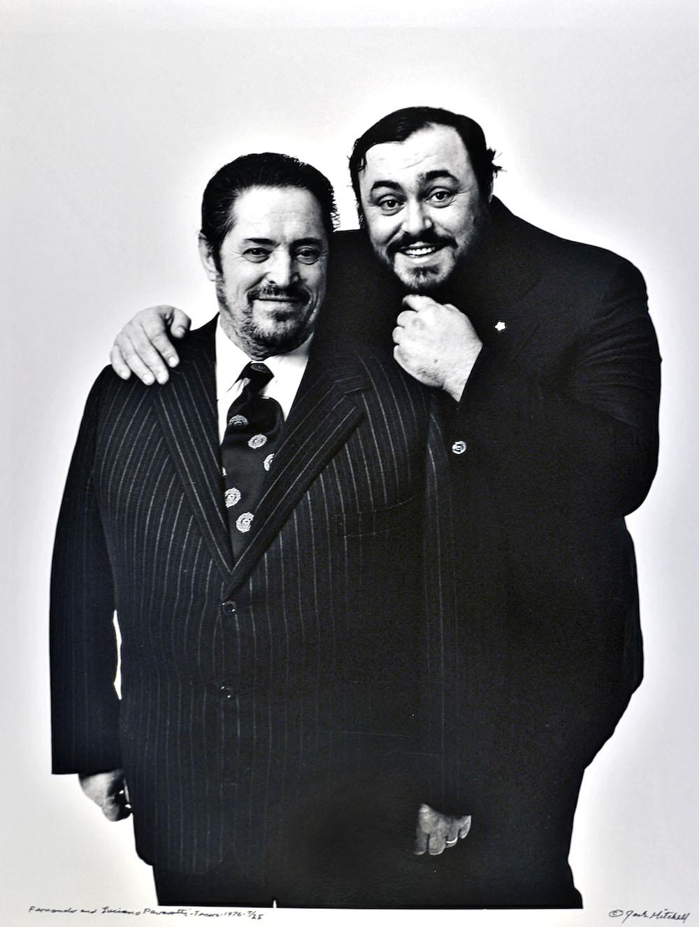 Jack Mitchell Black and White Photograph - Tenor Luciano Pavarotti with his father Fernando