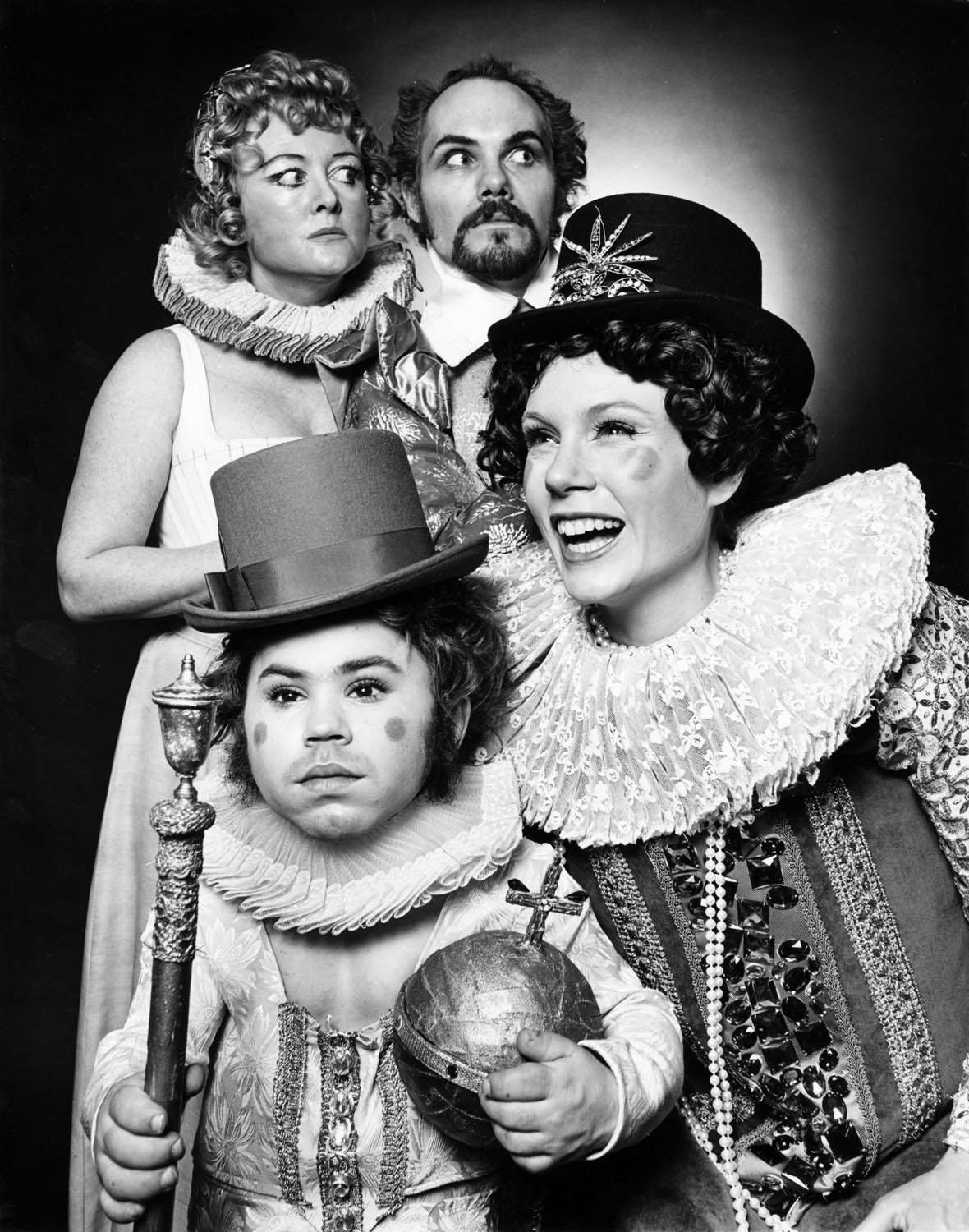 Jack Mitchell Black and White Photograph - The cast of 'Elizabeth I' on Broadway, with Ruby Lynn Reyner, Hervé Villechaize
