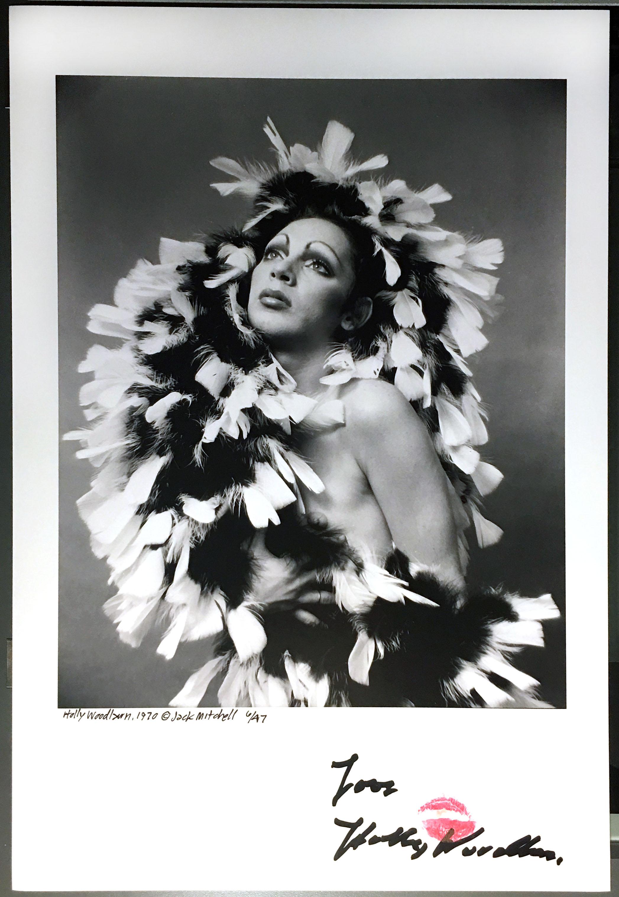 Jack Mitchell Black and White Photograph - Warhol Superstar Holly Woodlawn personally autographed & kissed Limited Edition