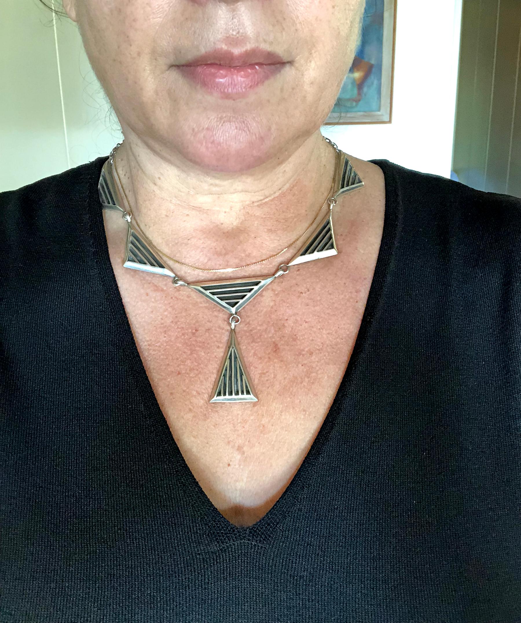 Jack Nutting Sterling Silver Geometric American Modernist Necklace In Good Condition In Palm Springs, CA