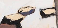 Sin título - Pintura Abstracta Horizontal de Barco del Siglo XX con Blanco y Negro