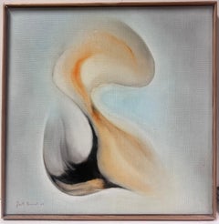French Surrealist Oil Painting Evolving Shapes and Movement Grey Ochre Soft tone