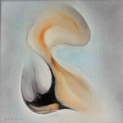 French Surrealist Oil Painting Evolving Shapes and Movement Grey Ochre Soft tone