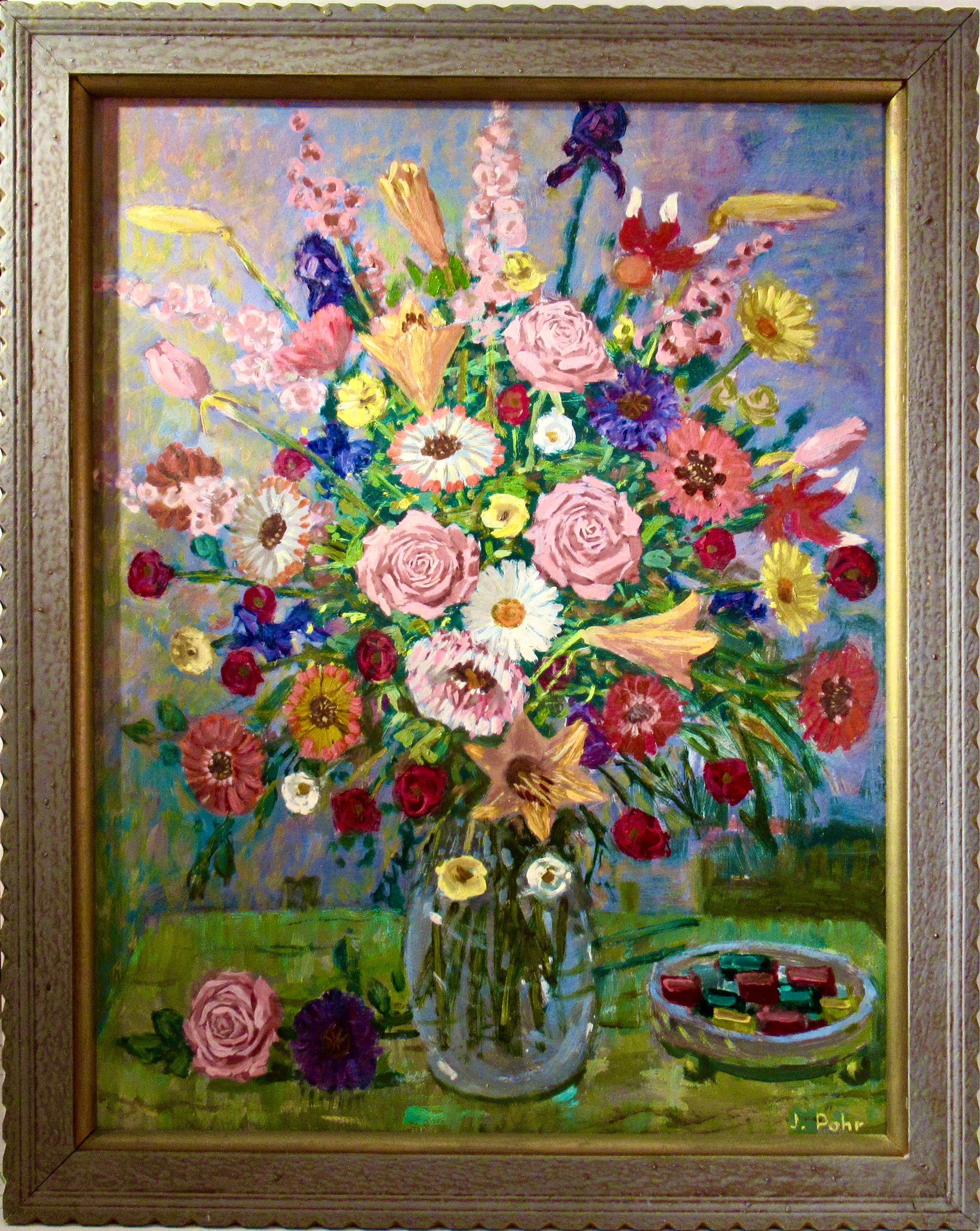 jack pohr Still-Life Painting – Stilleben mit Blumenstrauß