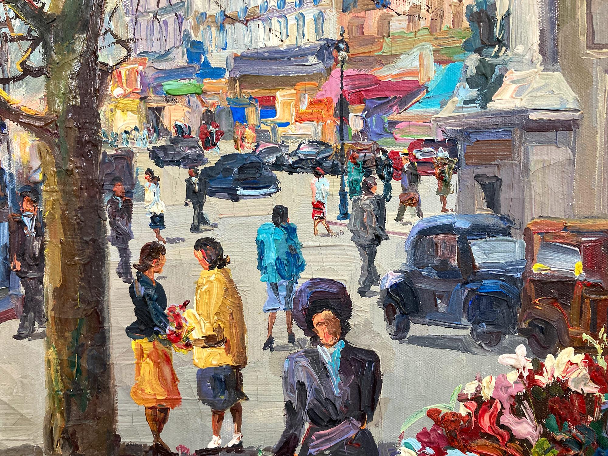 A beautiful oil on canvas painting by the French artist, Jack Prudnik. Prudnik was an American painter known for his colorful cityscapes depicting the times of his generation. This painting is a wonderful example of his work from the prime of his
