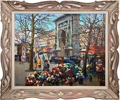 "Parisian Street Scene by Porte Saint-Denis" Impressionist Oil Painting Canvas