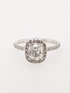 One Carat Antique Style Cushion Diamond Ring 18 Karat White Gold