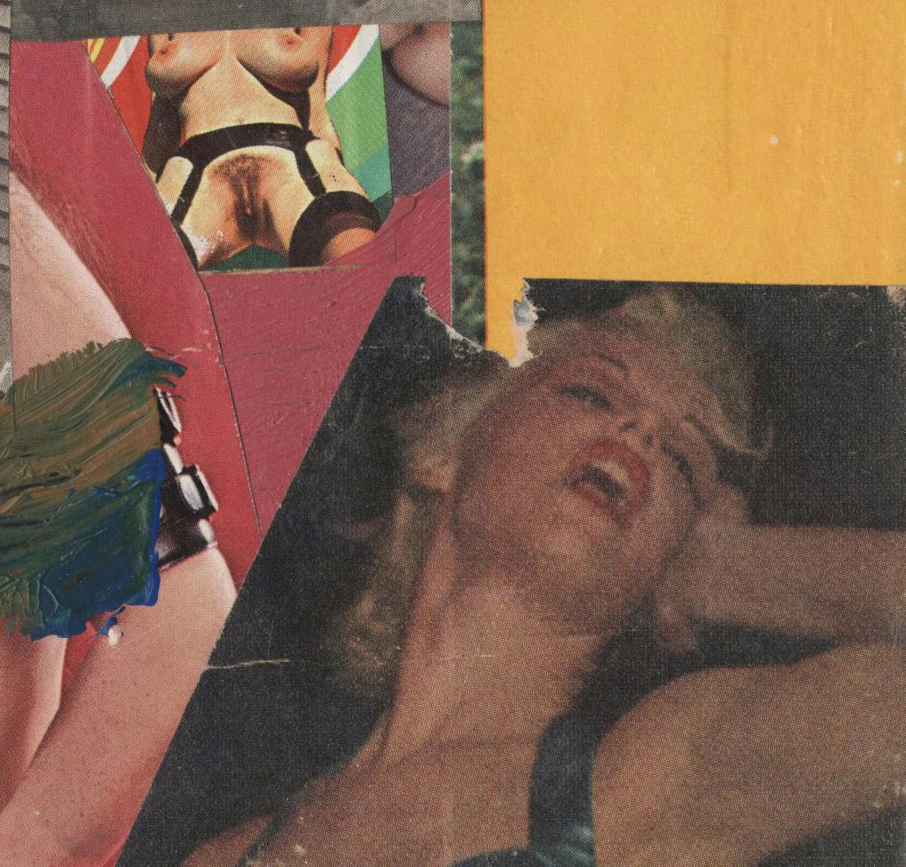 Fire Island Behavior-Will It Spread to the Mainland?
Collage and oil paint on luan board, n.d., c. 1970's
Signed in ink lower center edge (see photo)
Signed with the estate stamp verso (see photo)
Estate Number: JR-744 verso (see photo)
Condition: