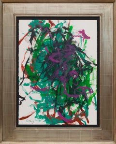 Vintage abstract modern expressionist in Green and Purple