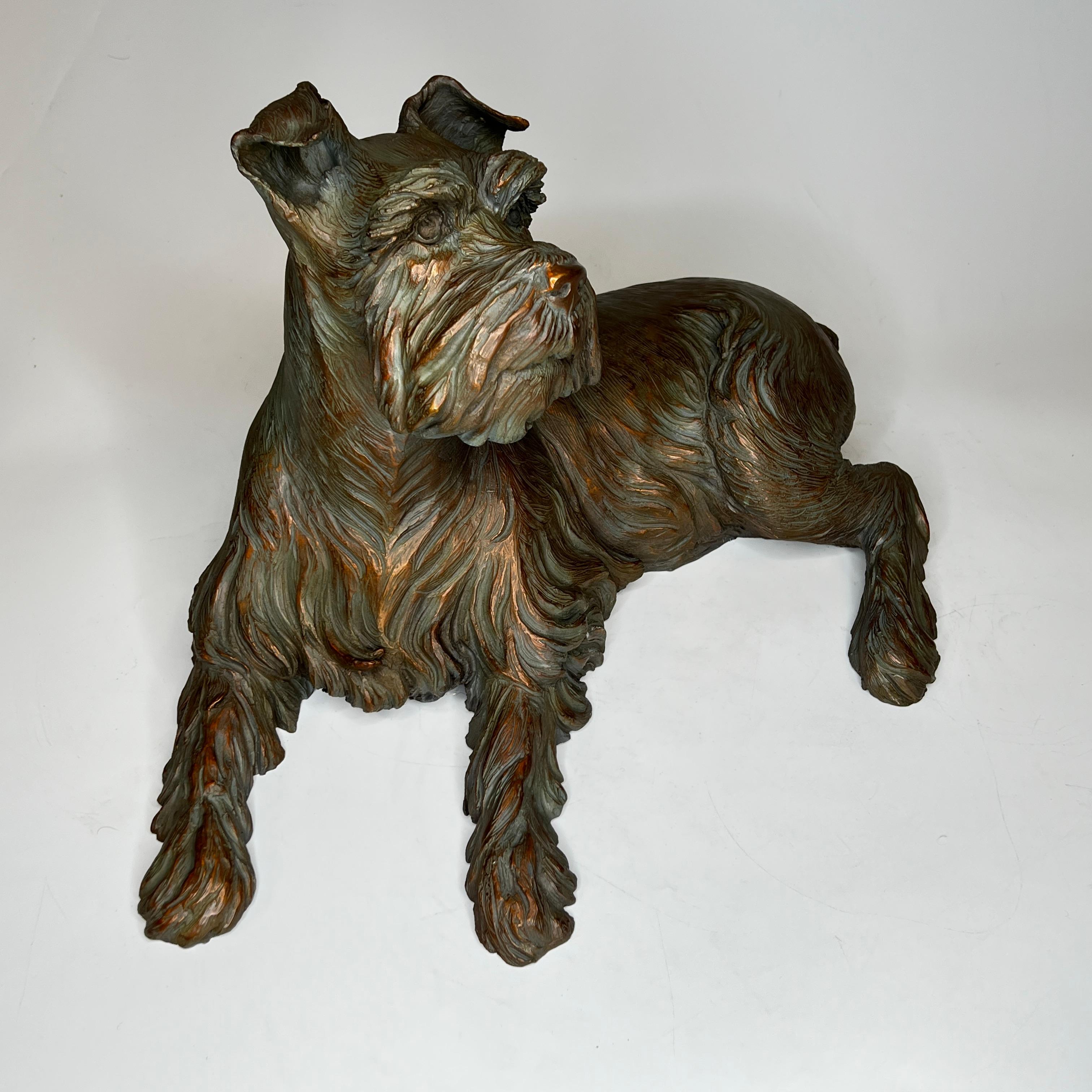 Contemporary Jack Russell Terrier Patinated Bronze Sculpture