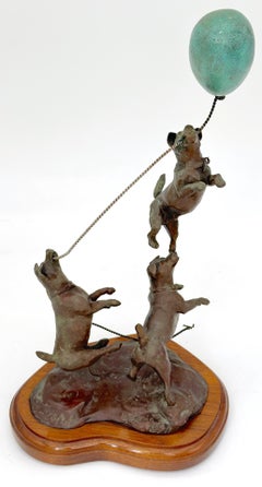 'Jack Russells with Balloon' , Bronze Sculpture by T. Fredrick, 1992, #3 of 26