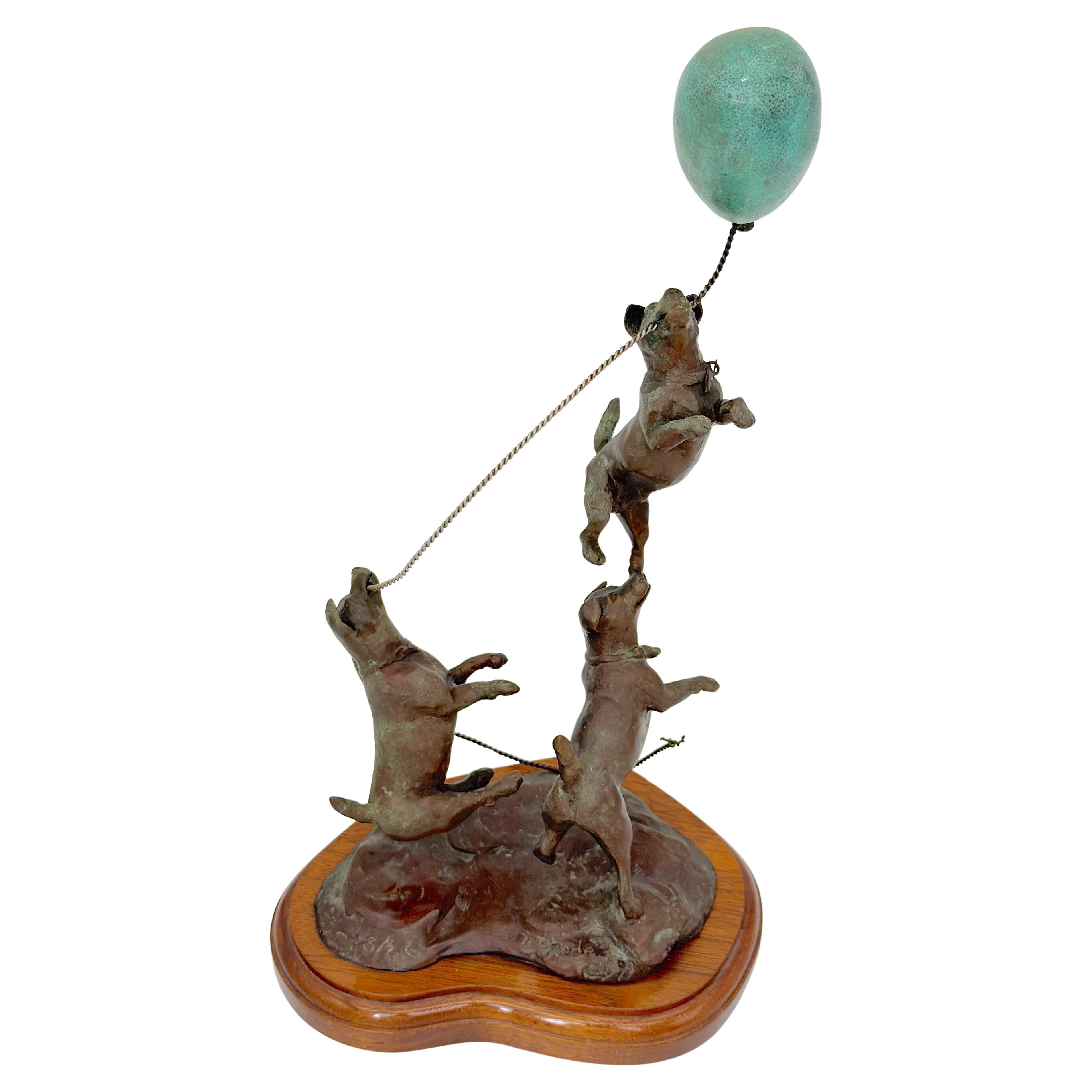 'Jack Russell con palloncino' , Scultura in bronzo di T. Fredrick, 1992, #3 di 26 in vendita