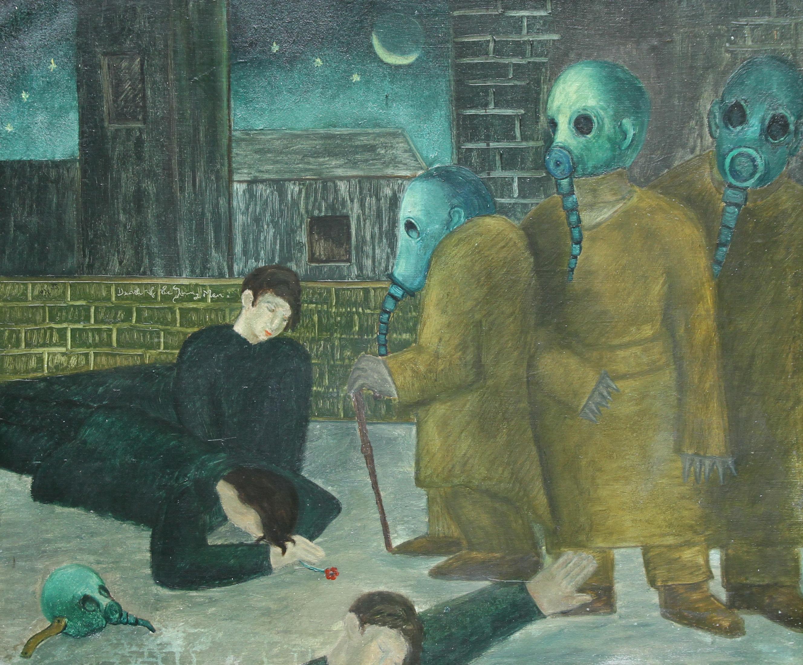 Death of the Young Men 1938 - British art figurative Surrealist oil painting For Sale 8