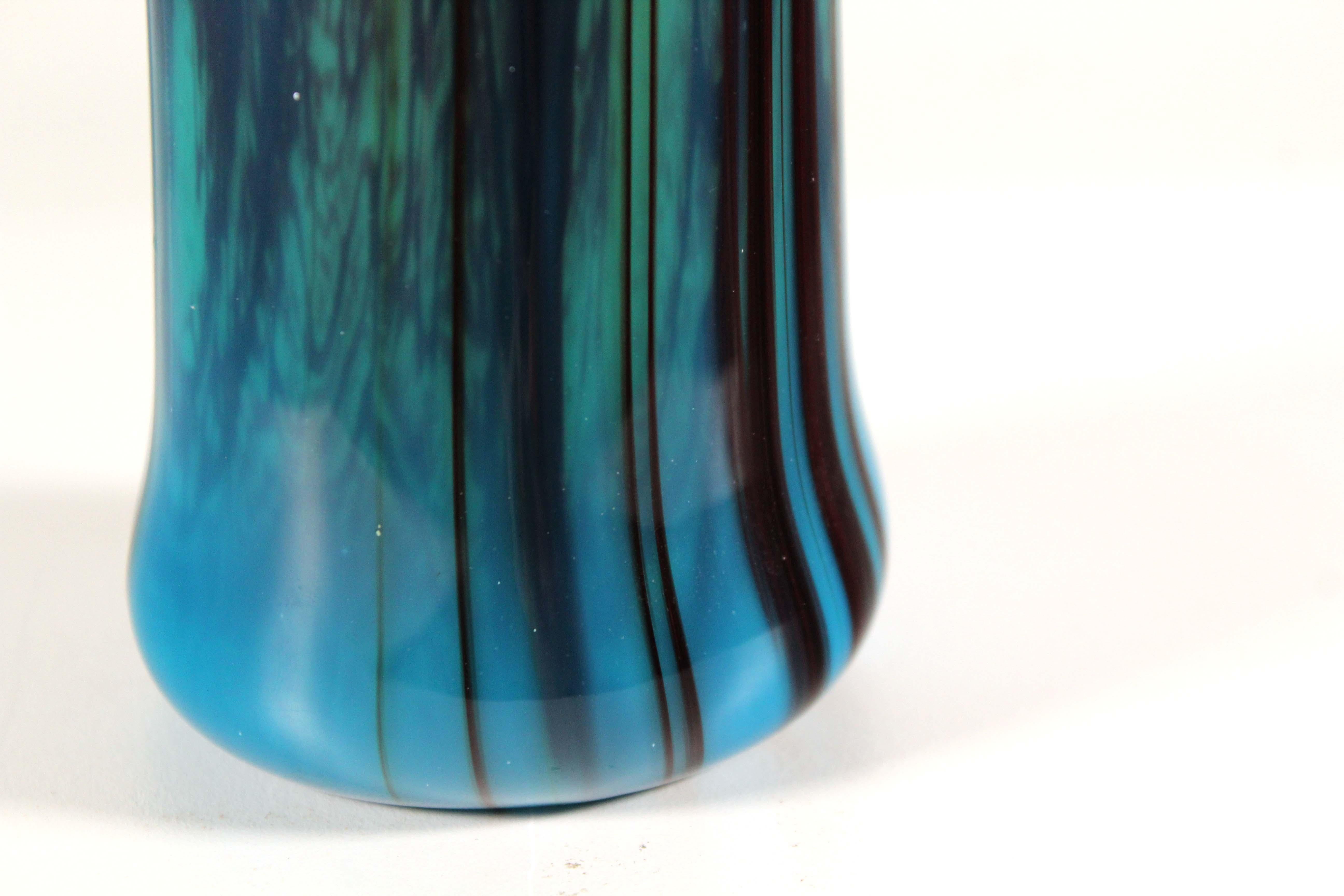 Blown Glass Jack Schmidt Postmodern Studio Handblown Glass Tall Green and Blue Vase, 1975 For Sale