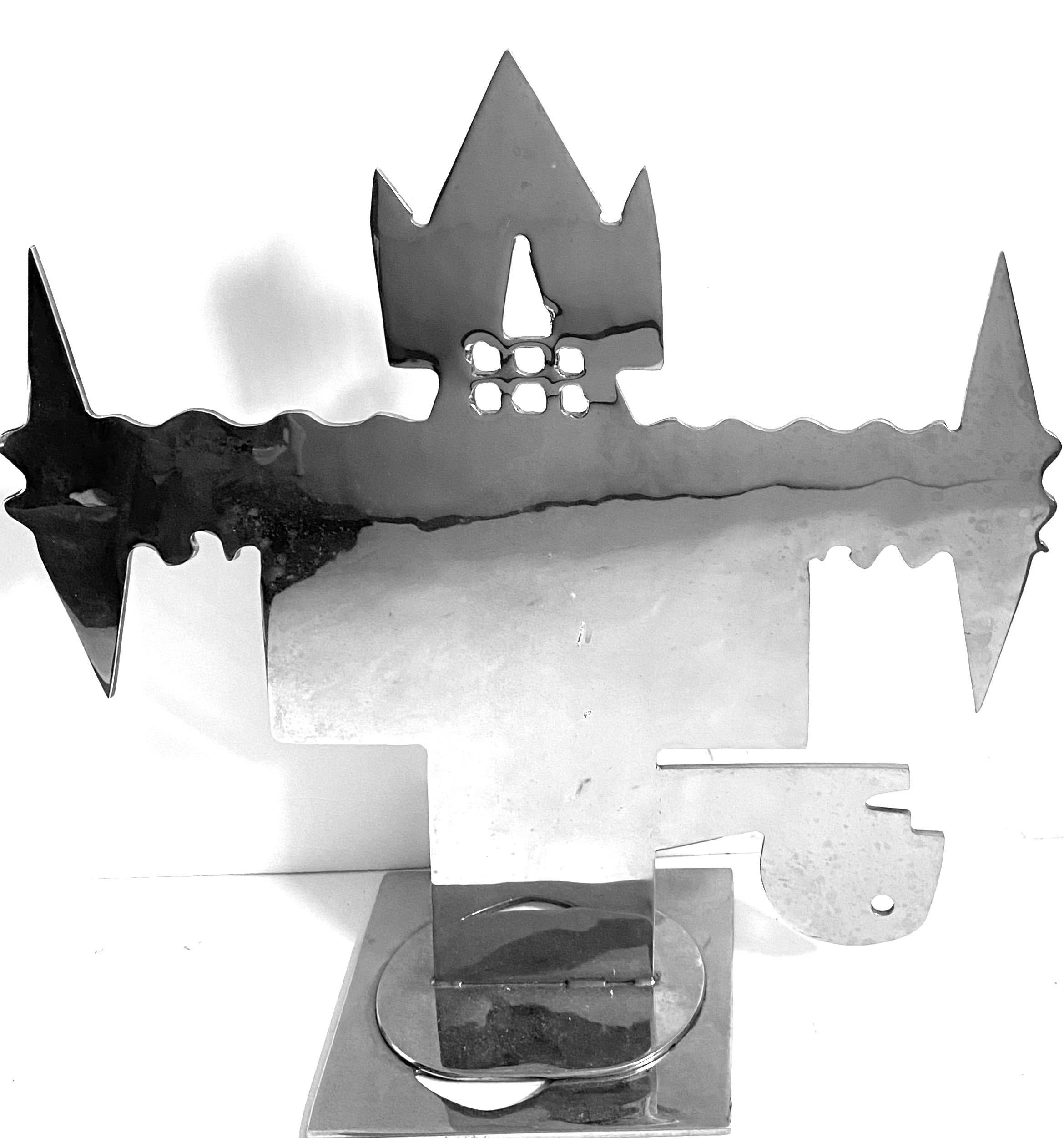 Große moderne abstrakte Figur aus poliertem Stahl Mod Chrom-Skulptur Jack Schuyler
