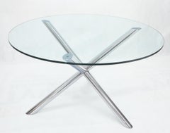 Jack Shape Large Polished Chrome Round Glass Top Dining Table