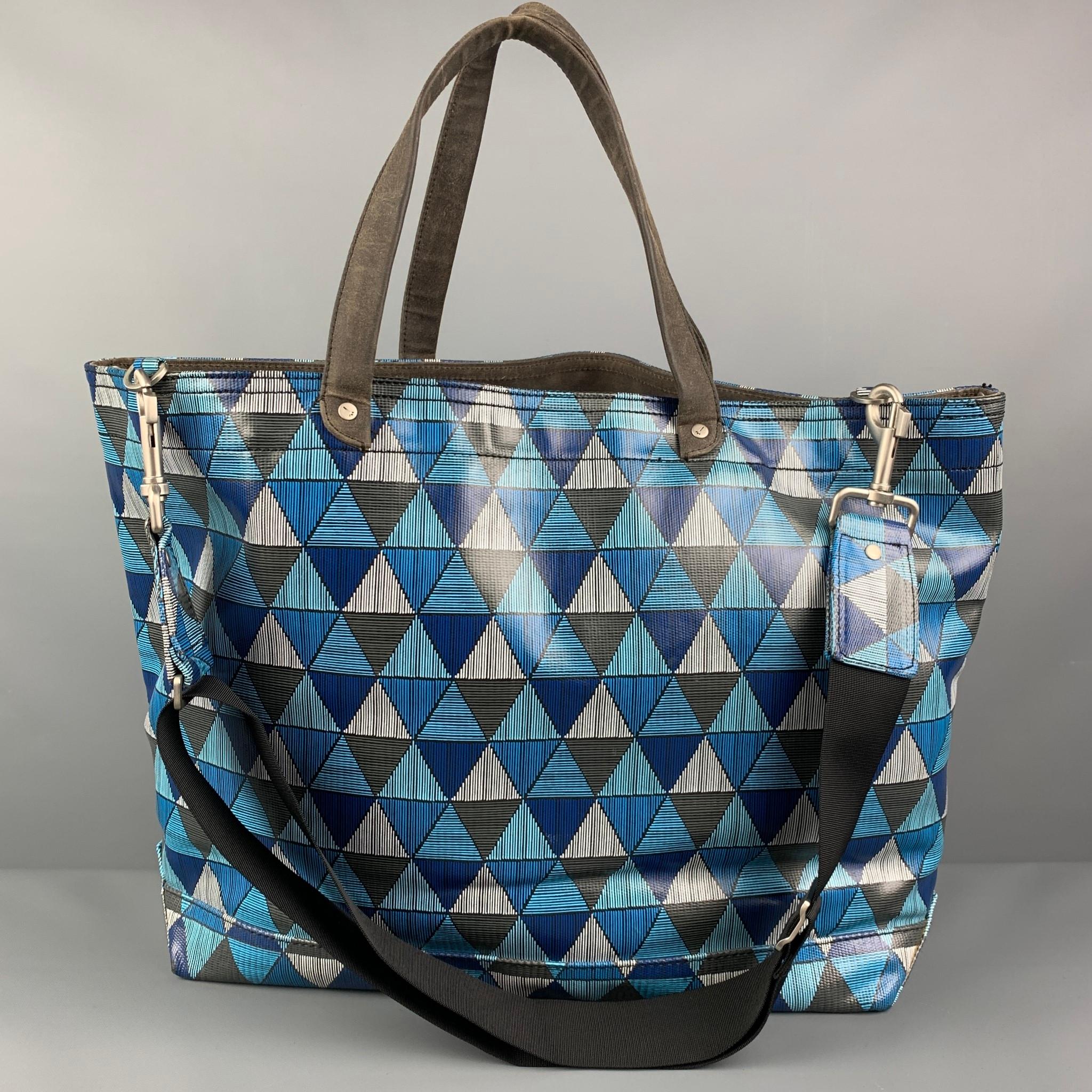 JACK SPADE Blue Charcoal White Triangle Acetate Tote Bag In Good Condition In San Francisco, CA