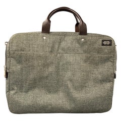 JACK SPADE Grey & Brown Leather Trim Canvas Laptop Bag