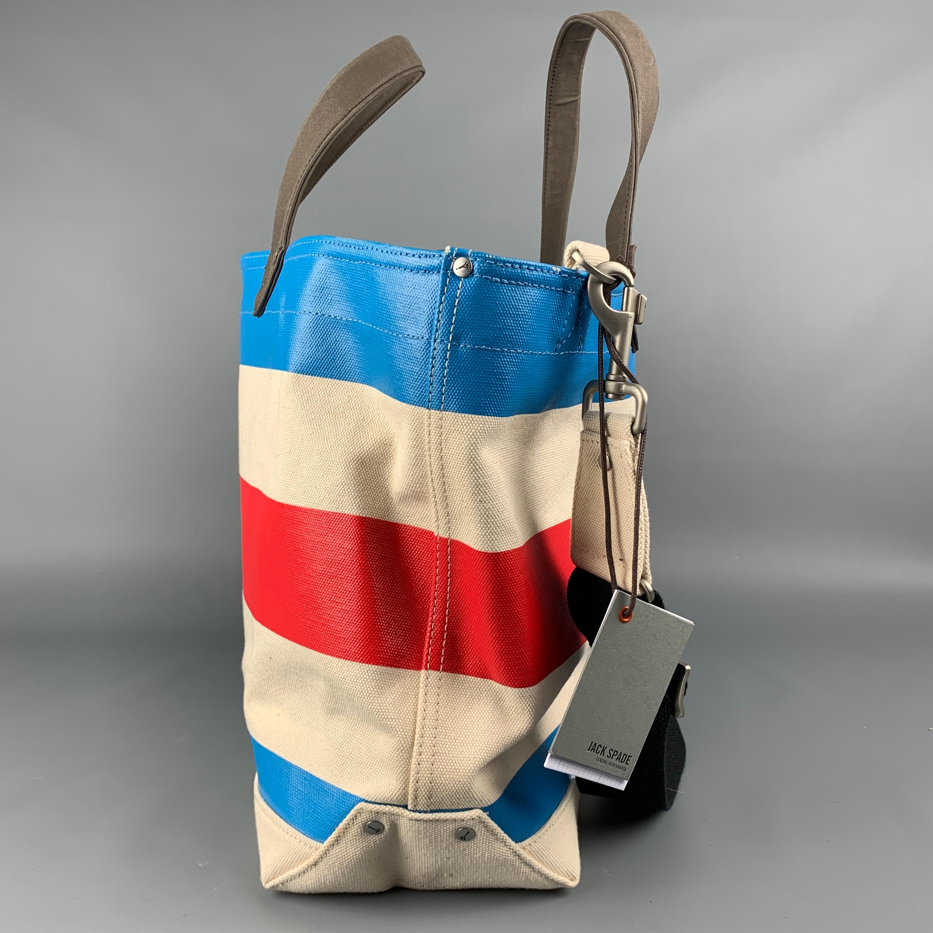 Beige JACK SPADE Multi-Color Stripe Cotton Canvas Tote Bag