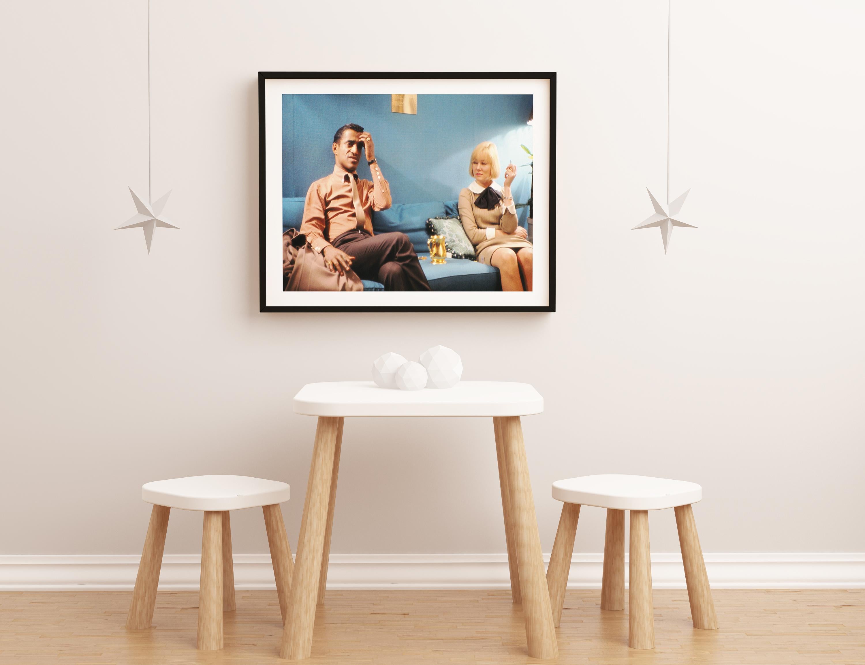 Sammy Davis Jr. and May Britt Seated on Couch Fine Art Print - Gray Portrait Photograph by Jack Stager