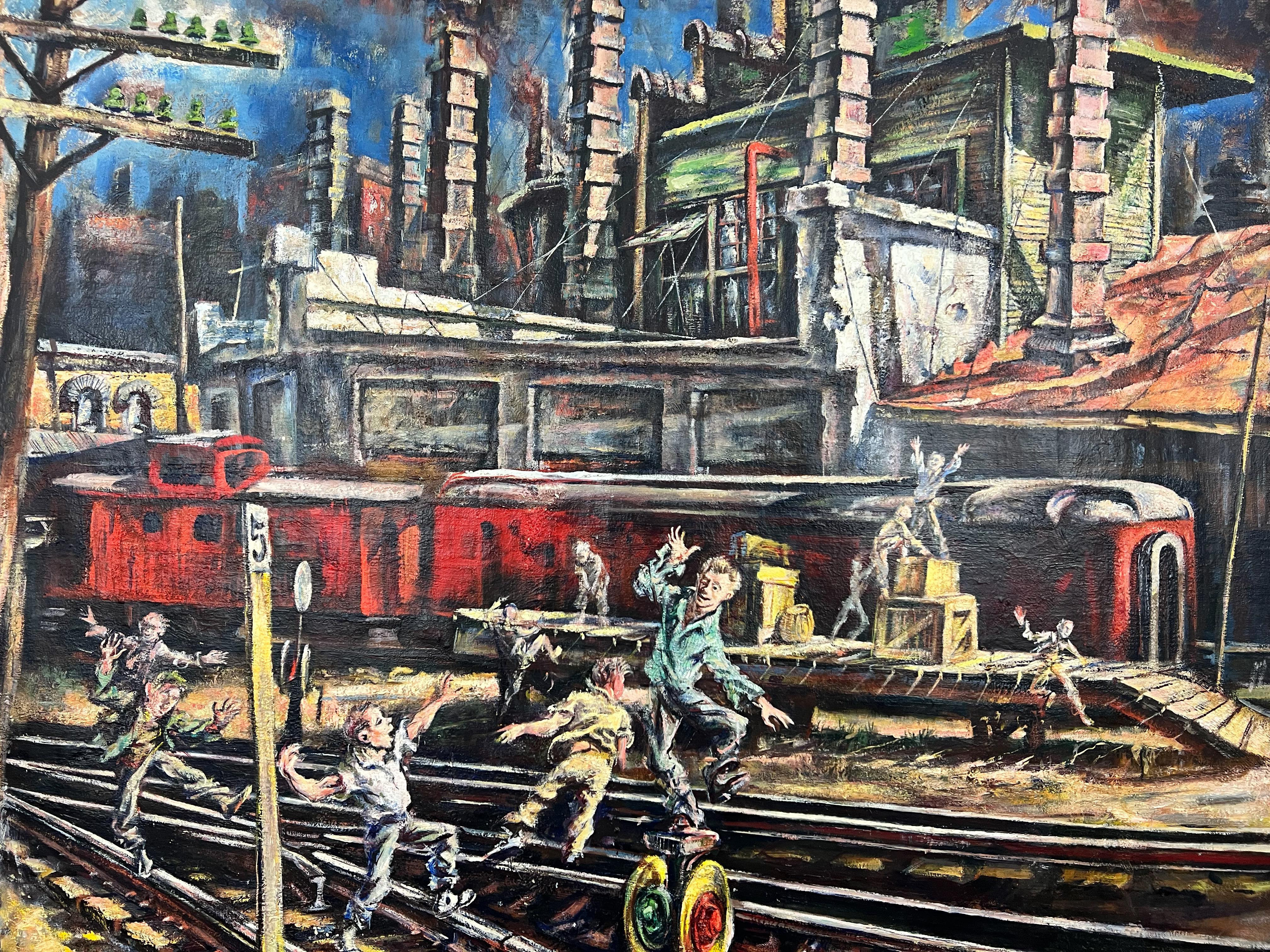 Londra Round House-Scena industriale americana di metà secolo Pittura ad olio - Painting Realismo americano di Jack Steele