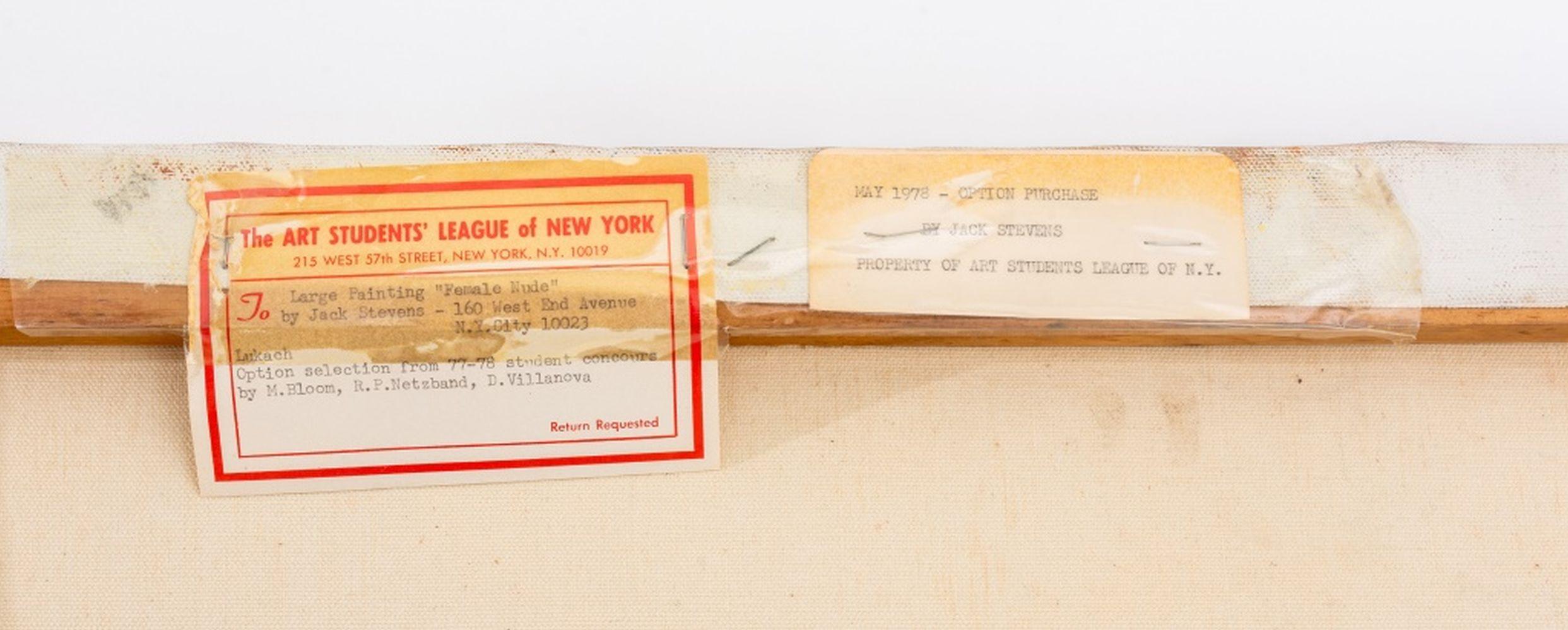 Jack Stevens (Amerikaner, XX), Sitzender weiblicher Akt, Öl auf Leinwand, 1978, postkubistischer Stil, signiert und datiert oben links, signiert und mit zwei beschreibenden Labels der Art Students League of New York auf der Rückseite, ungerahmt.