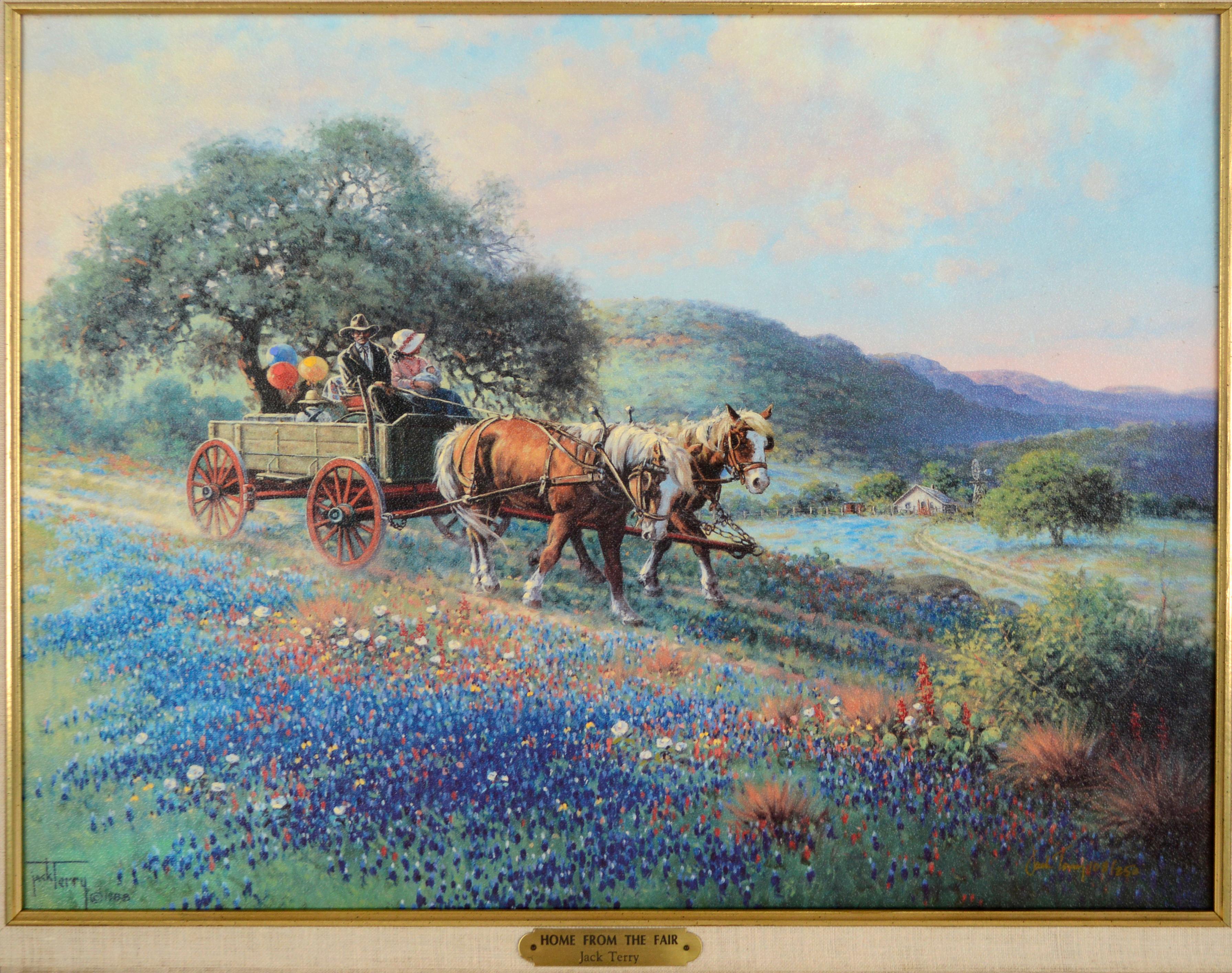 „Home from the Fair“ Wagen- und Pferdedruck auf Leinwand (Amerikanischer Impressionismus), Print, von Jack Terry