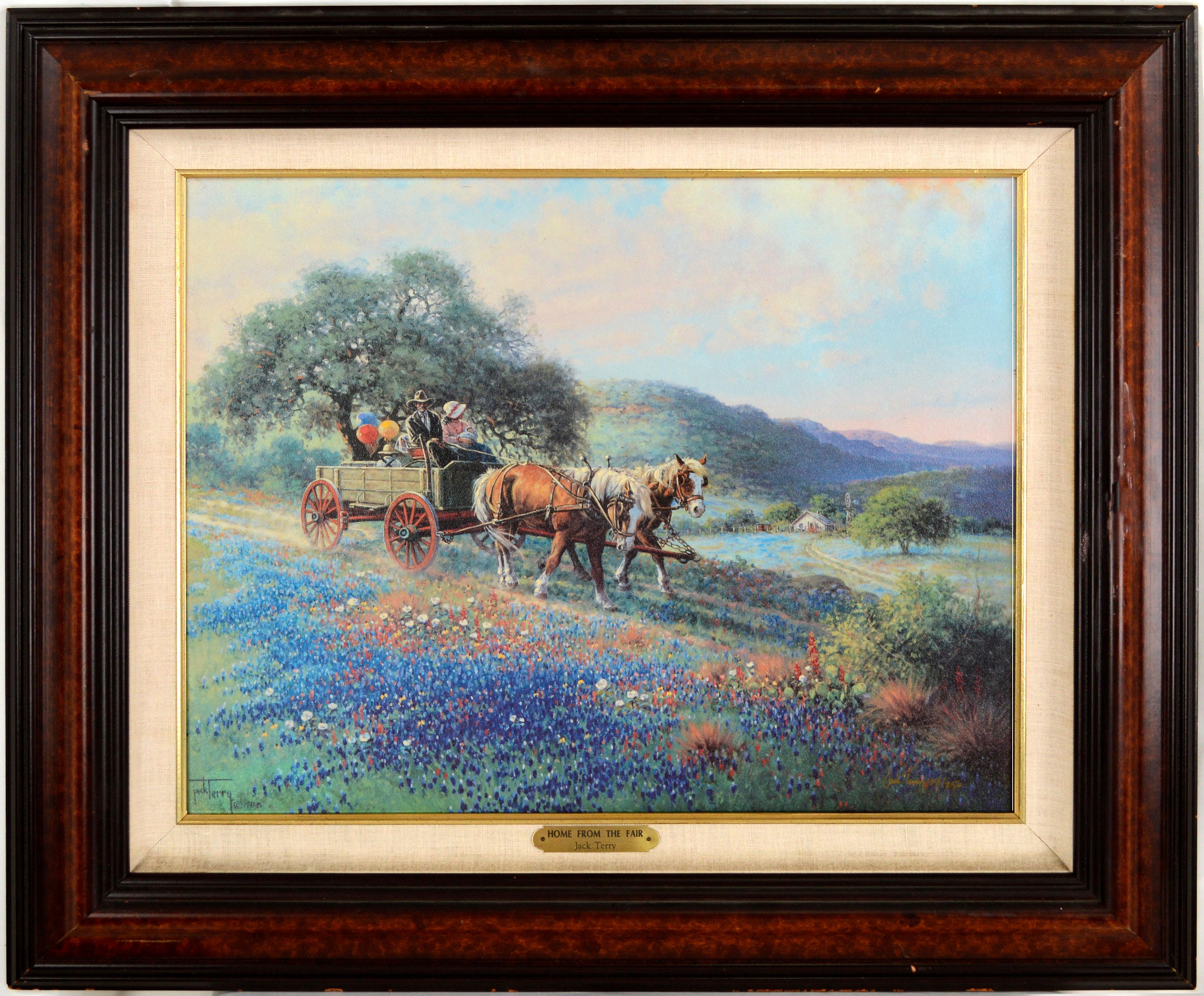 Jack Terry Figurative Print - "Home from the Fair" Wagon and Horses Print on Canvas
